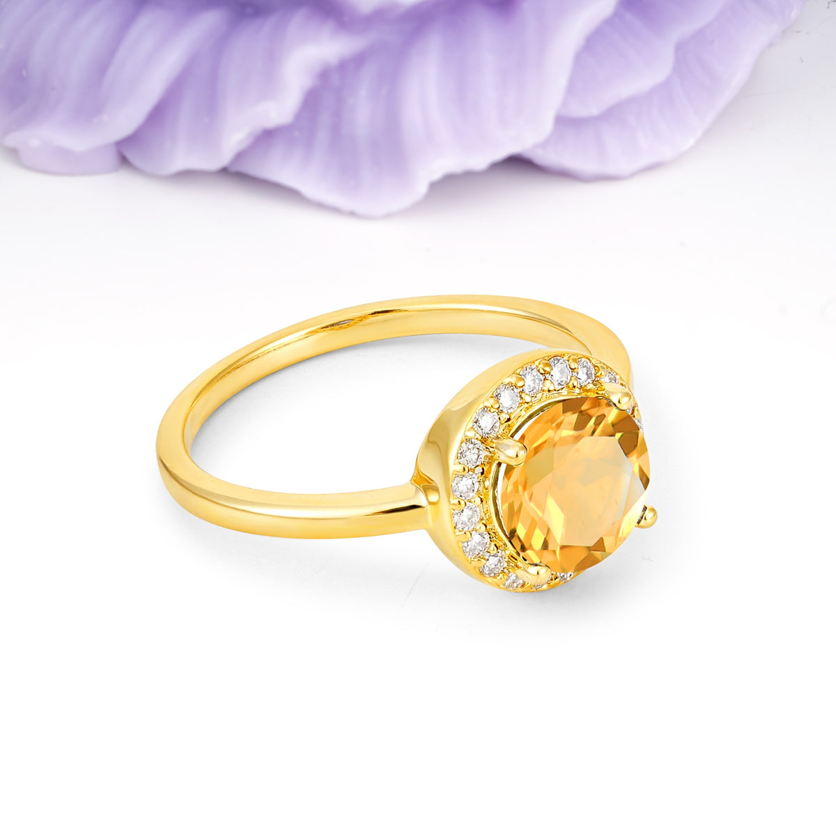 Luxurious 4-Prong Round Cut Citrine Engagement Ring - Additional view