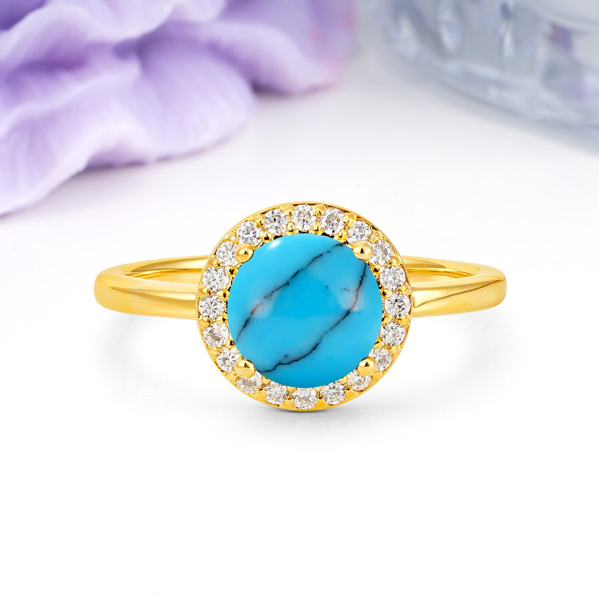 Luxurious 4-Prong Round Cut Turquoise Engagement Ring - Additional view