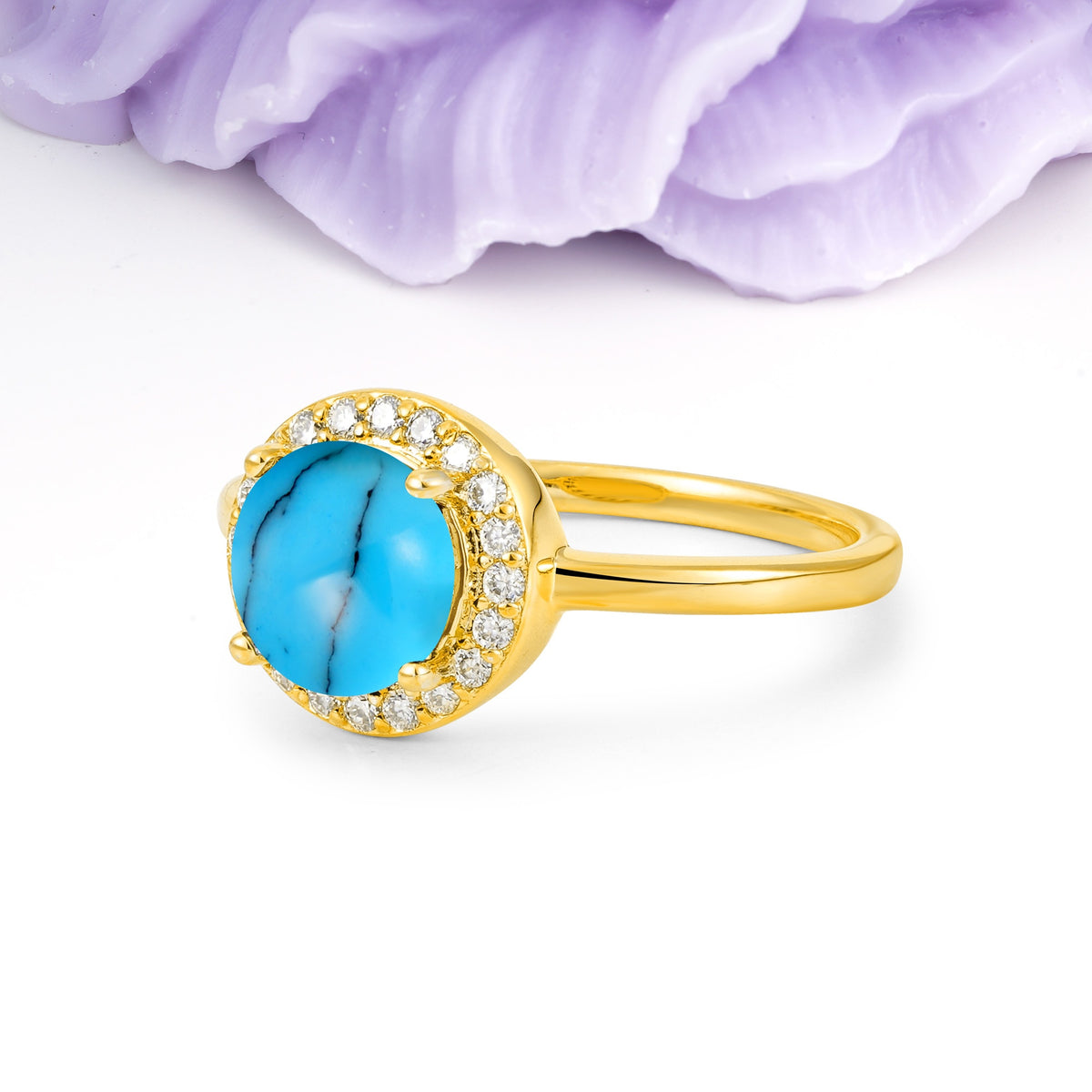Luxurious 4-Prong Round Cut Turquoise Engagement Ring - Additional view