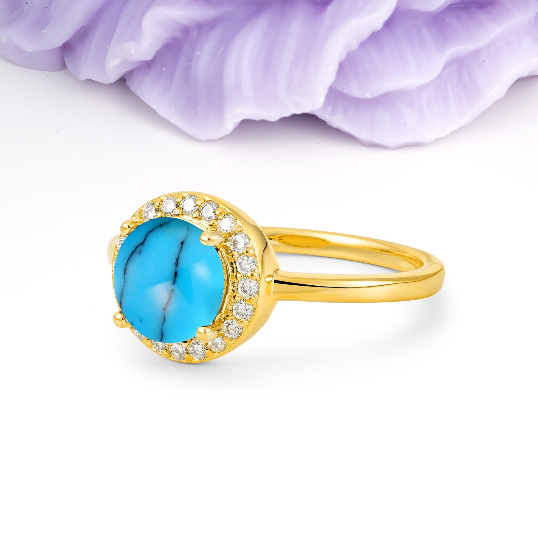 Luxurious 4-Prong Round Cut Turquoise Engagement Ring - Additional view