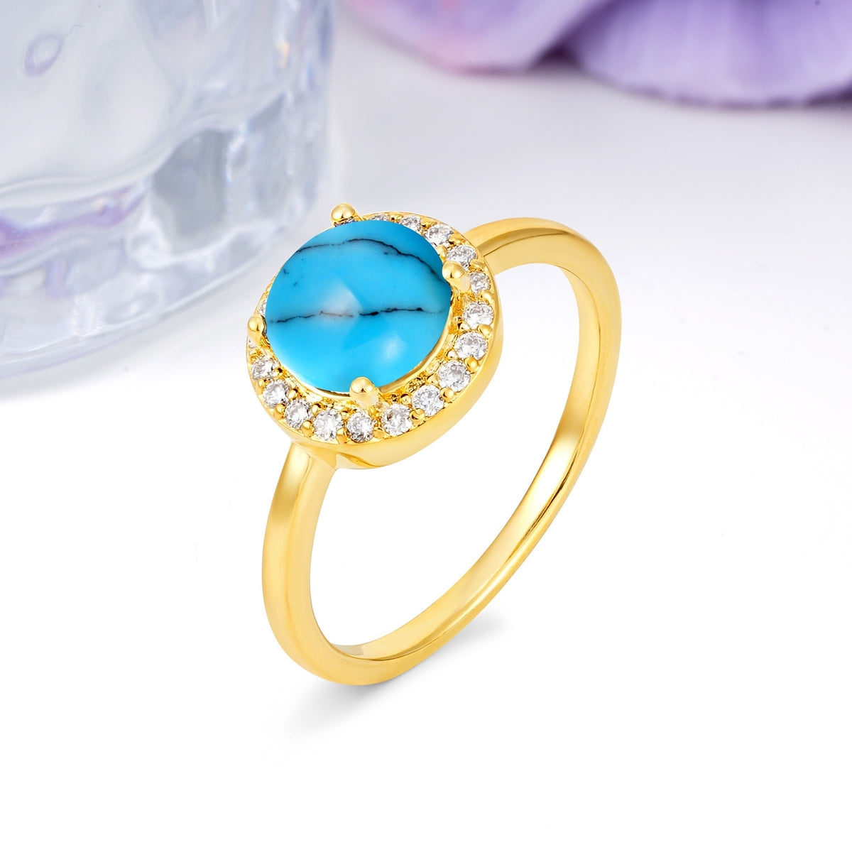 Luxurious 4-Prong Round Cut Turquoise Engagement Ring - Additional view