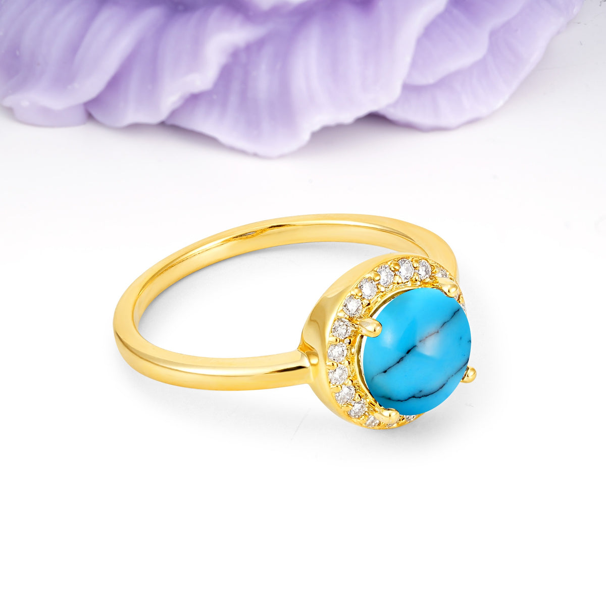 Luxurious 4-Prong Round Cut Turquoise Engagement Ring - Additional view