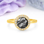 Luxurious 4-Prong Round Cut Black Rutilated Quartz Engagement Ring - Additional view