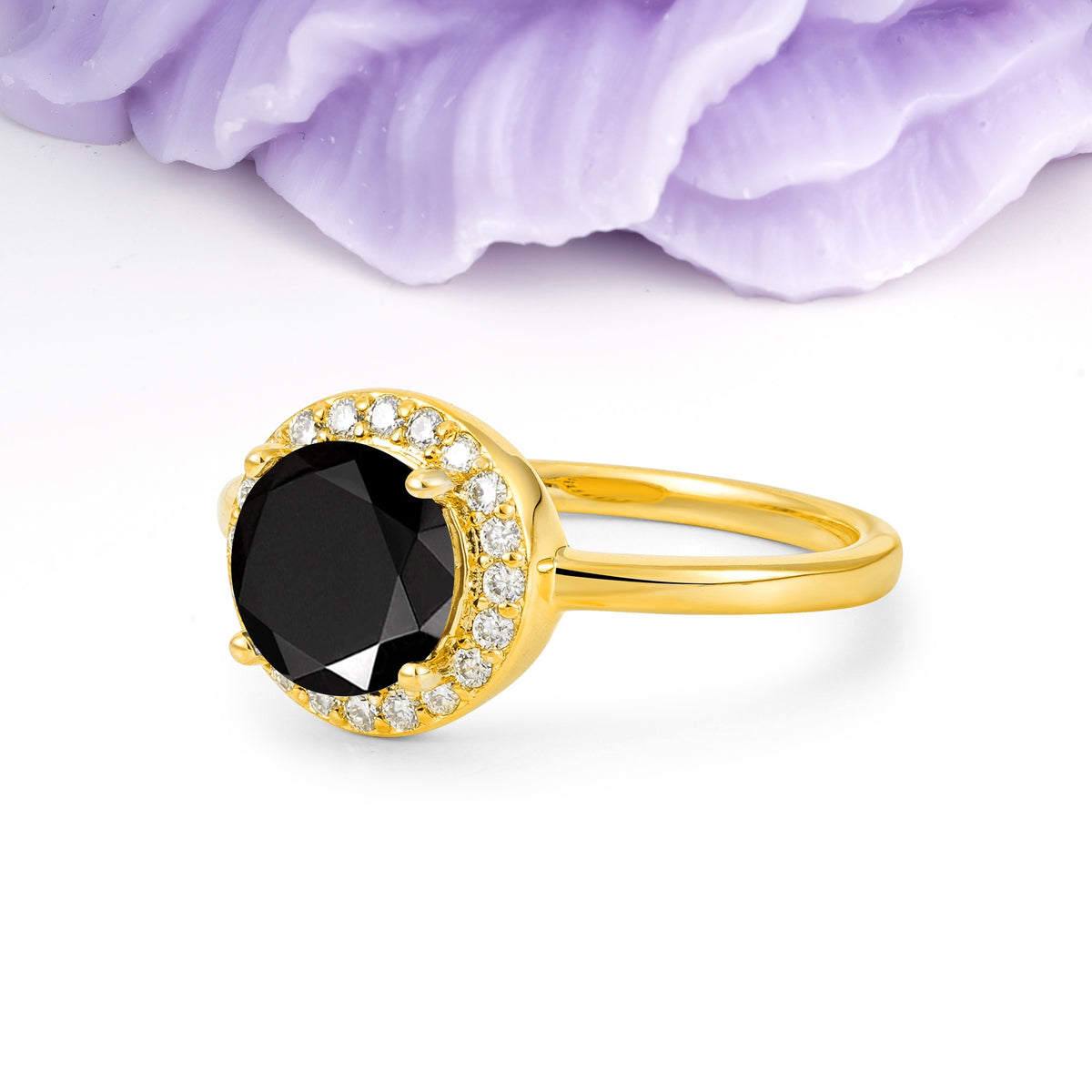 Luxurious 4-Prong Round Cut Black Onyx Engagement Ring - Additional view