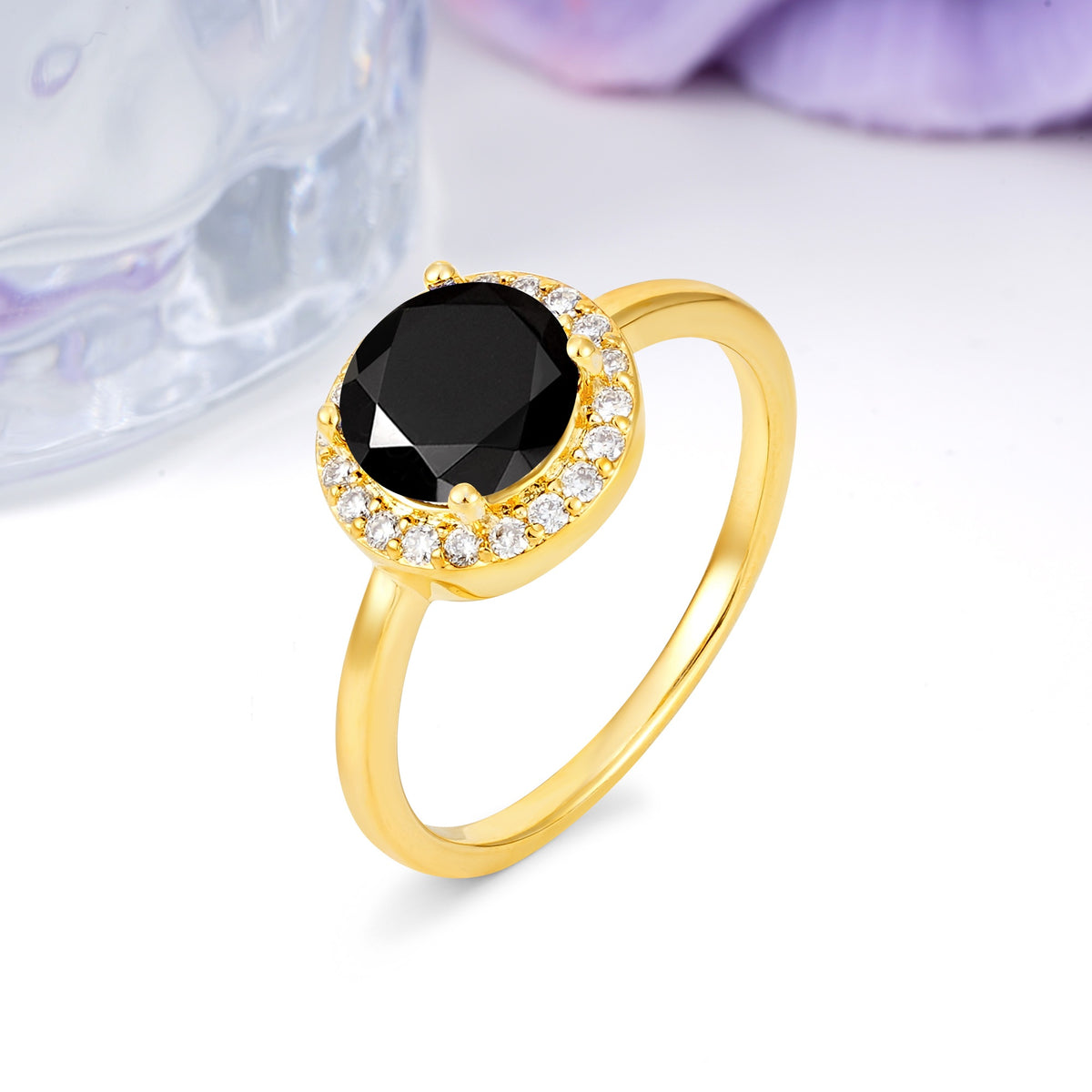 Luxurious 4-Prong Round Cut Black Onyx Engagement Ring - Additional view