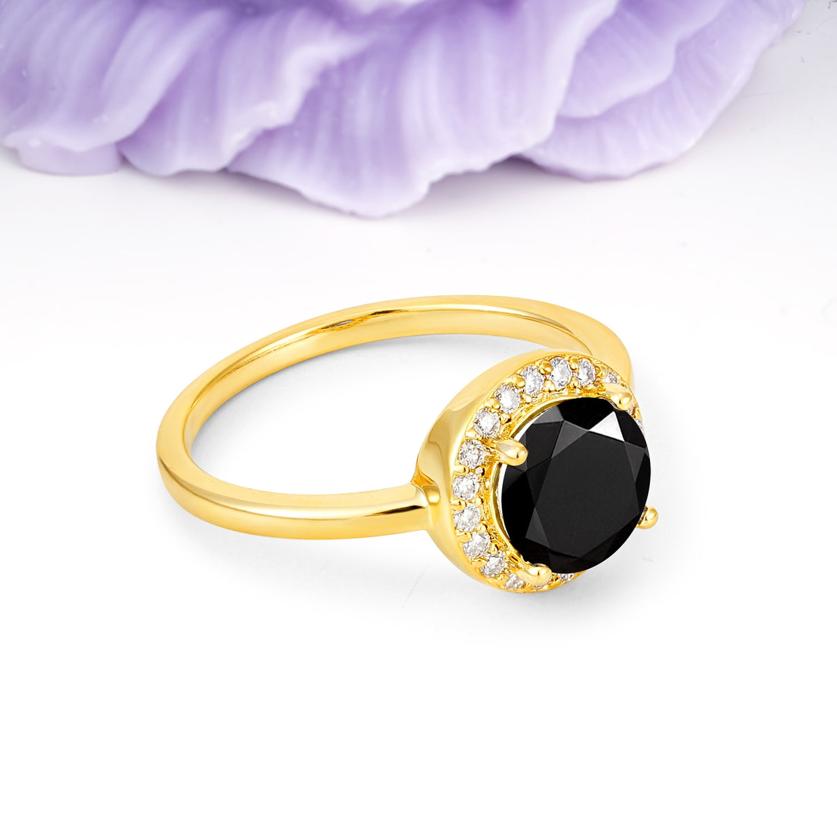 Luxurious 4-Prong Round Cut Black Onyx Engagement Ring - Additional view