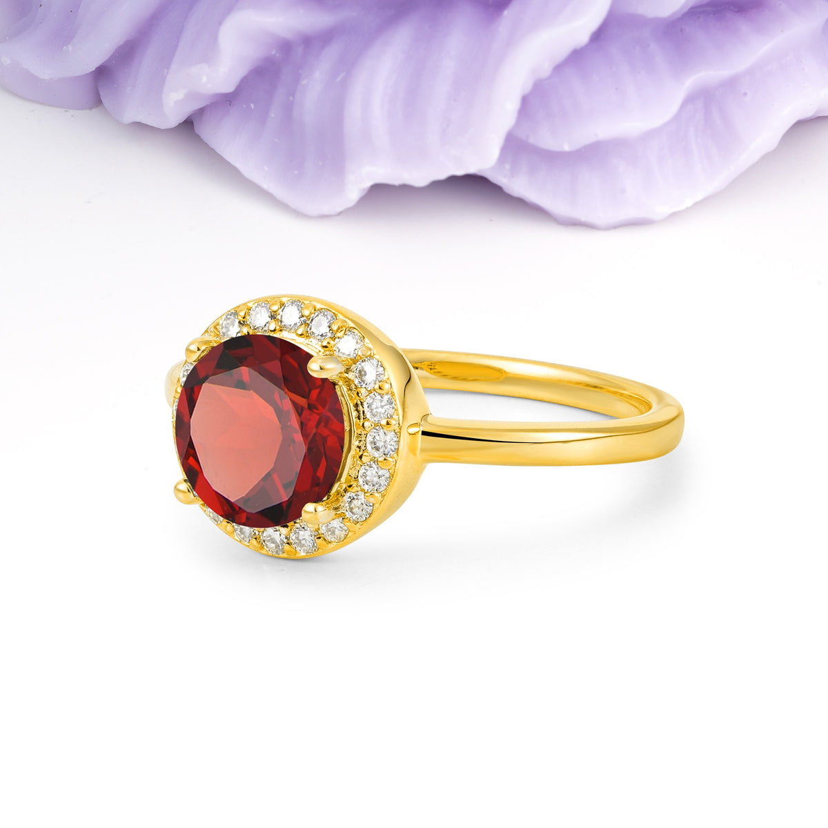 Luxurious 4-Prong Round Cut Garnet Engagement Ring - Additional view