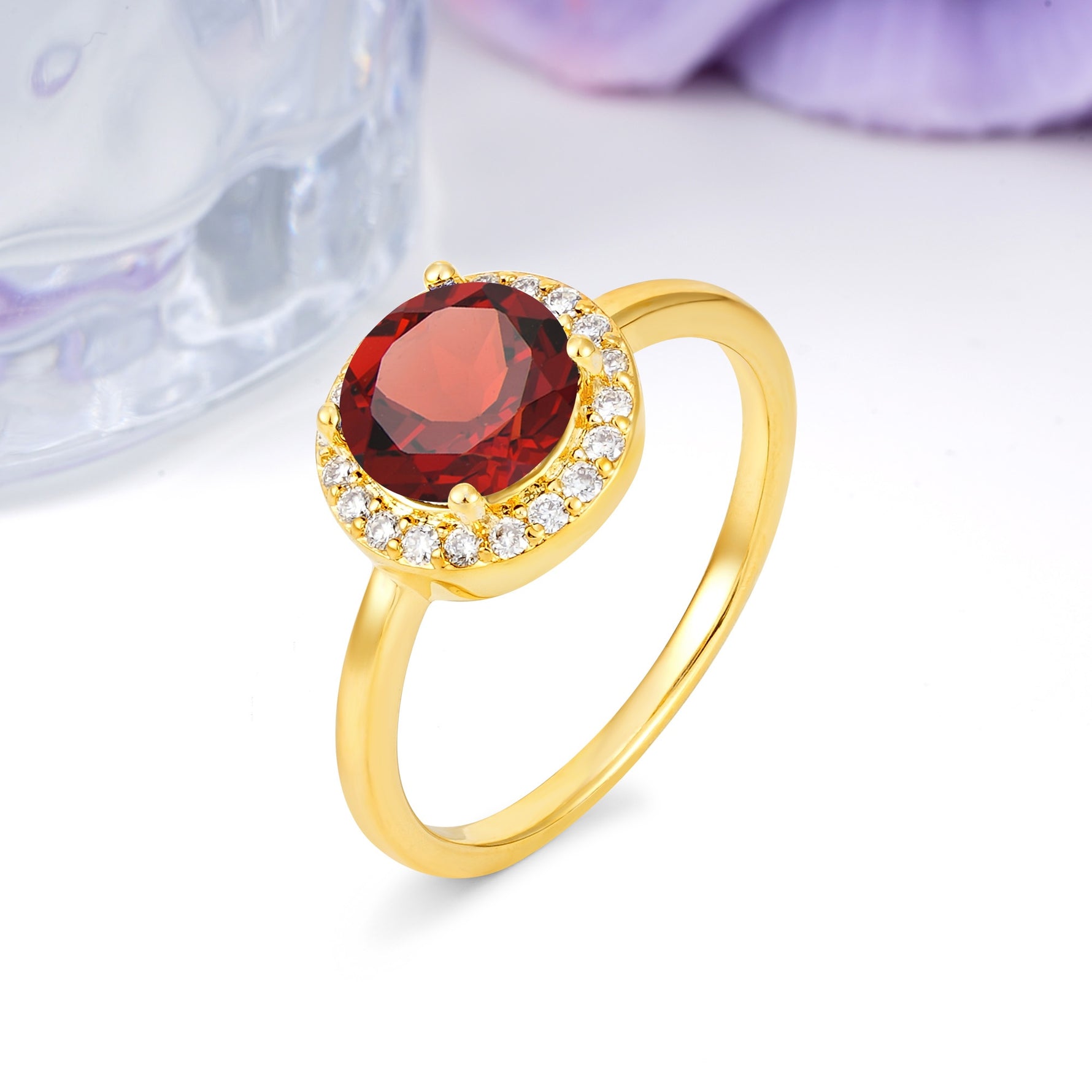 Luxurious 4-Prong Round Cut Garnet Engagement Ring - Additional view