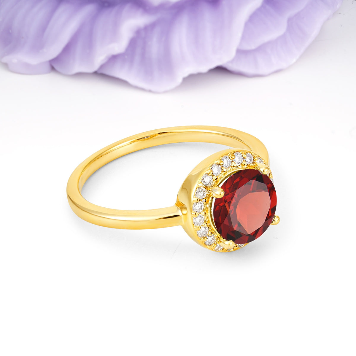 Luxurious 4-Prong Round Cut Garnet Engagement Ring - Additional view