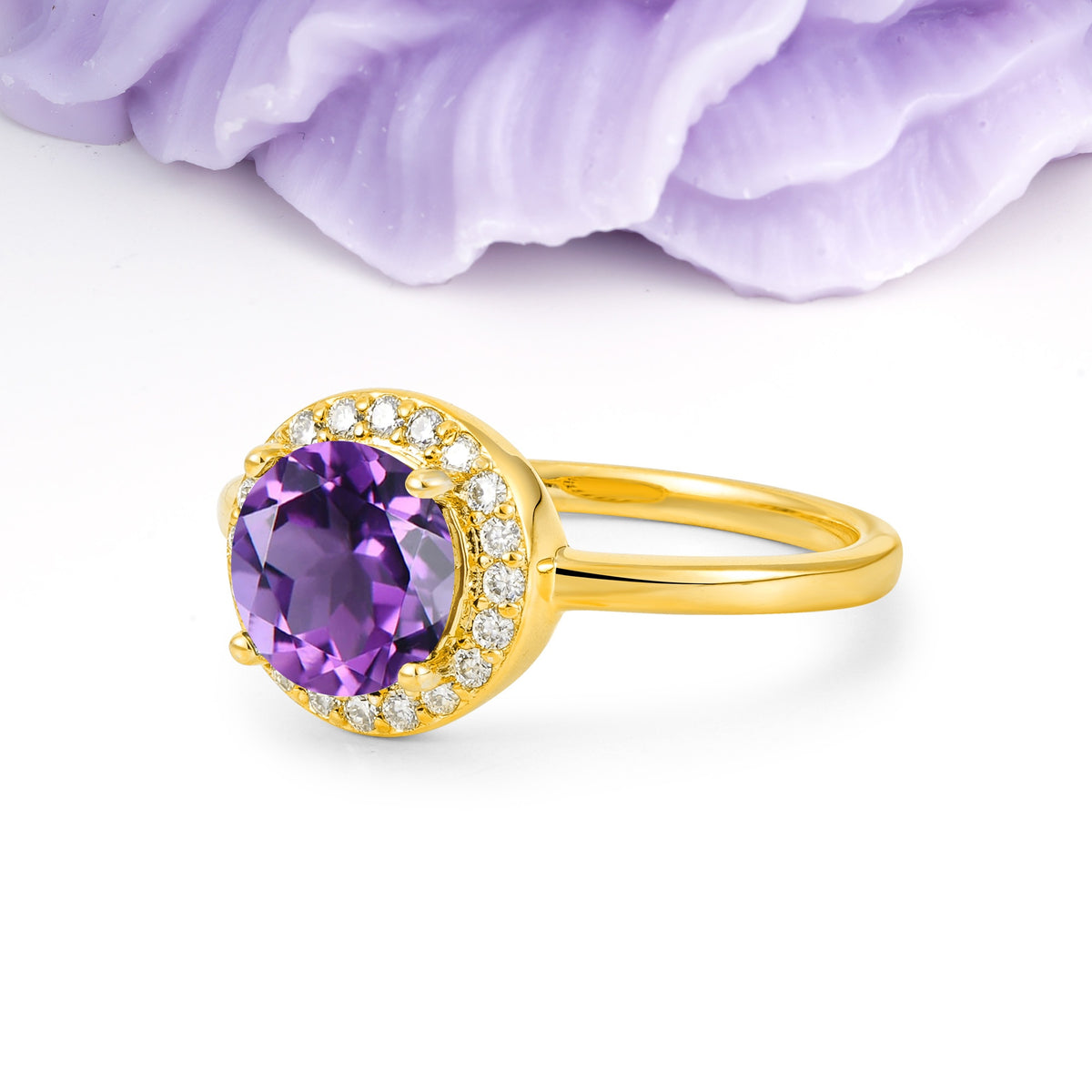 Luxurious 4-Prong Round Cut Amethyst Engagement Ring - Additional view