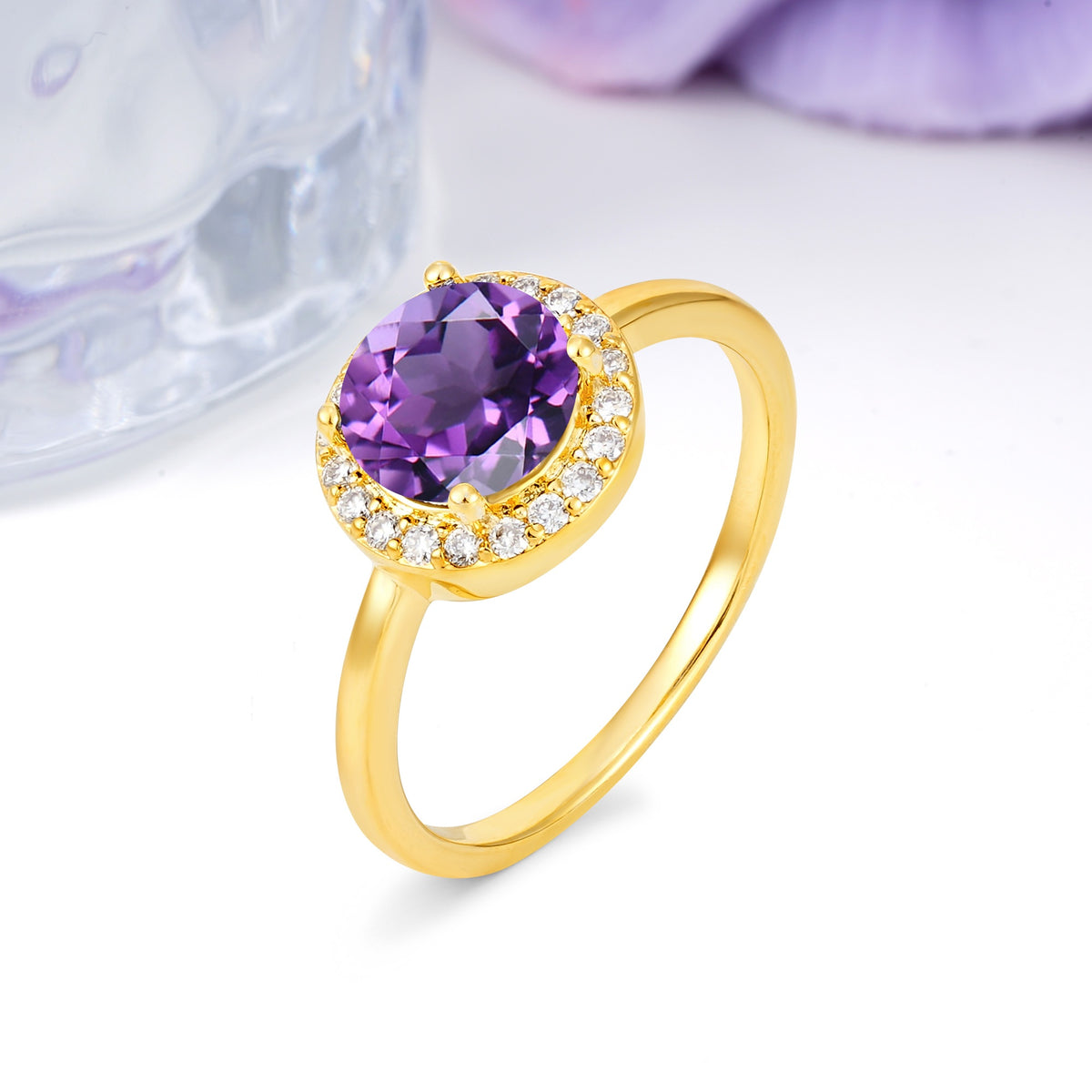 Luxurious 4-Prong Round Cut Amethyst Engagement Ring - Additional view