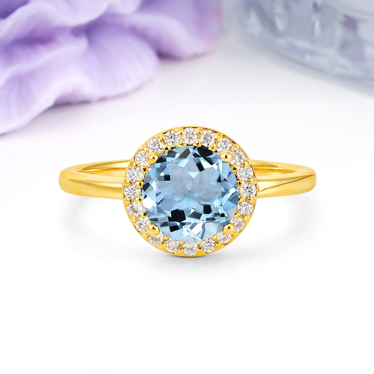 Luxurious 4-Prong Round Cut Aquamarine Engagement Ring - Additional view