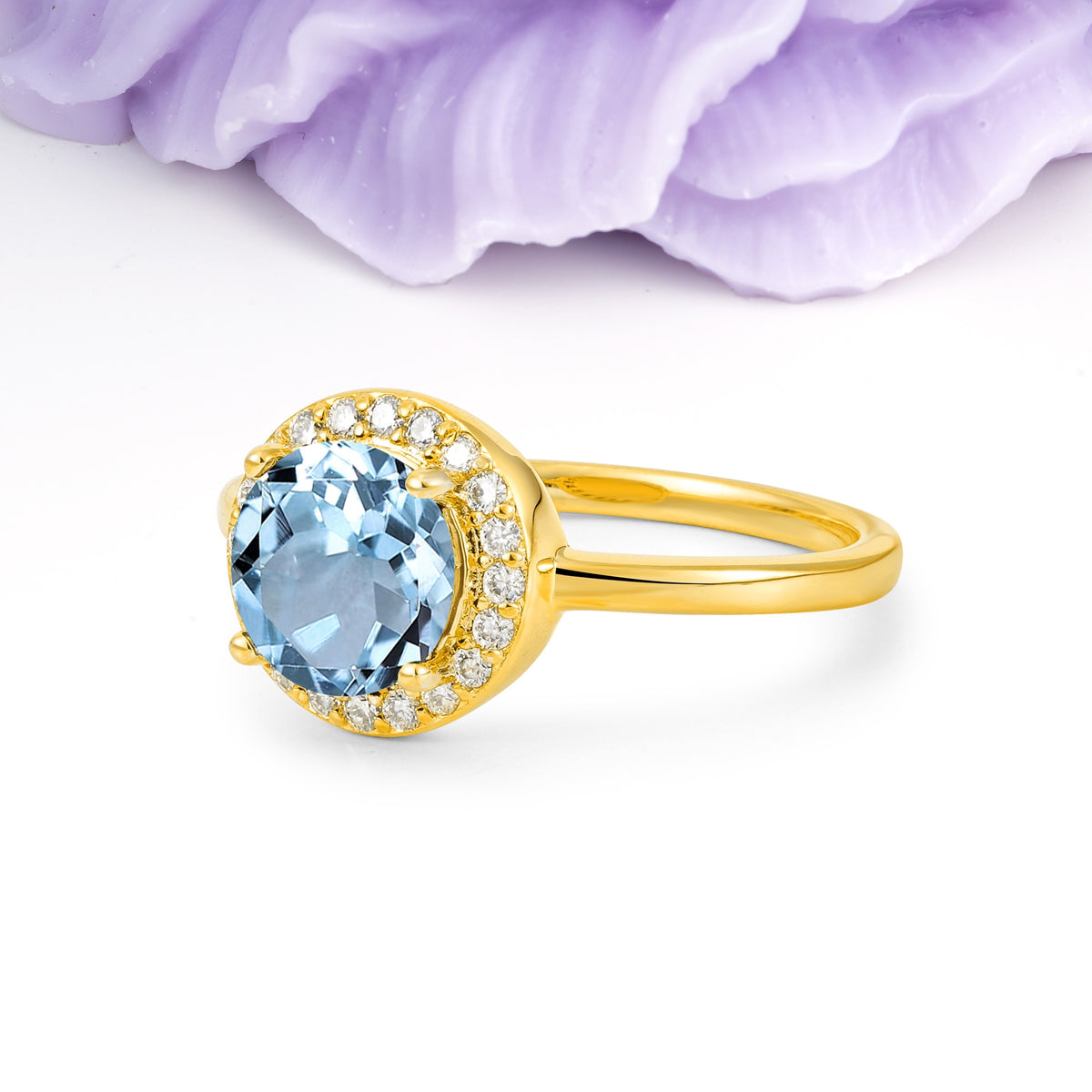 Luxurious 4-Prong Round Cut Aquamarine Engagement Ring - Additional view