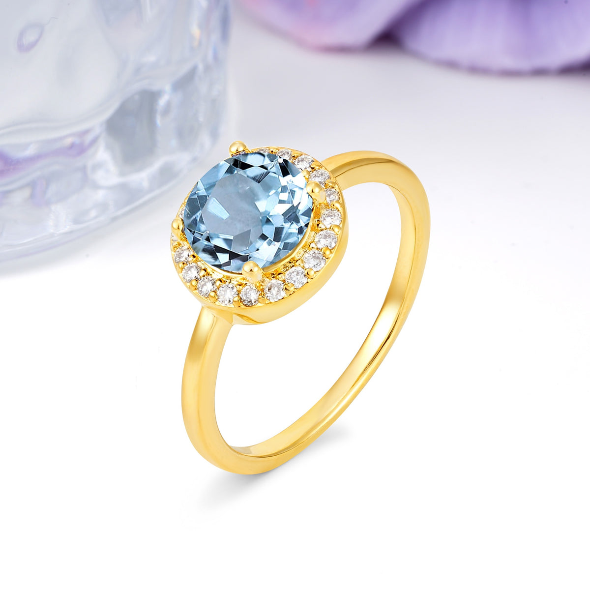 Luxurious 4-Prong Round Cut Aquamarine Engagement Ring - Additional view