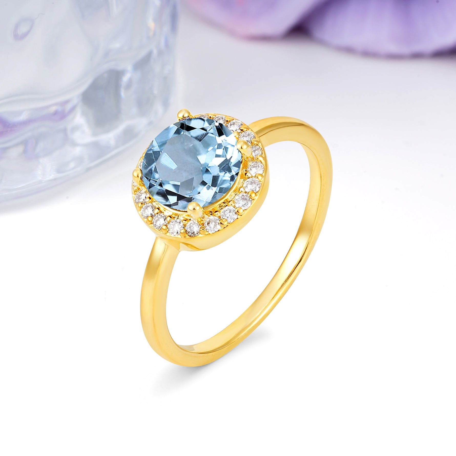 Luxurious 4-Prong Round Cut Aquamarine Engagement Ring - Additional view