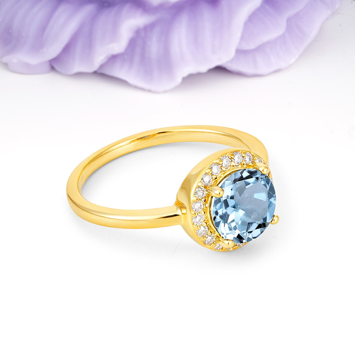 Luxurious 4-Prong Round Cut Aquamarine Engagement Ring - Additional view