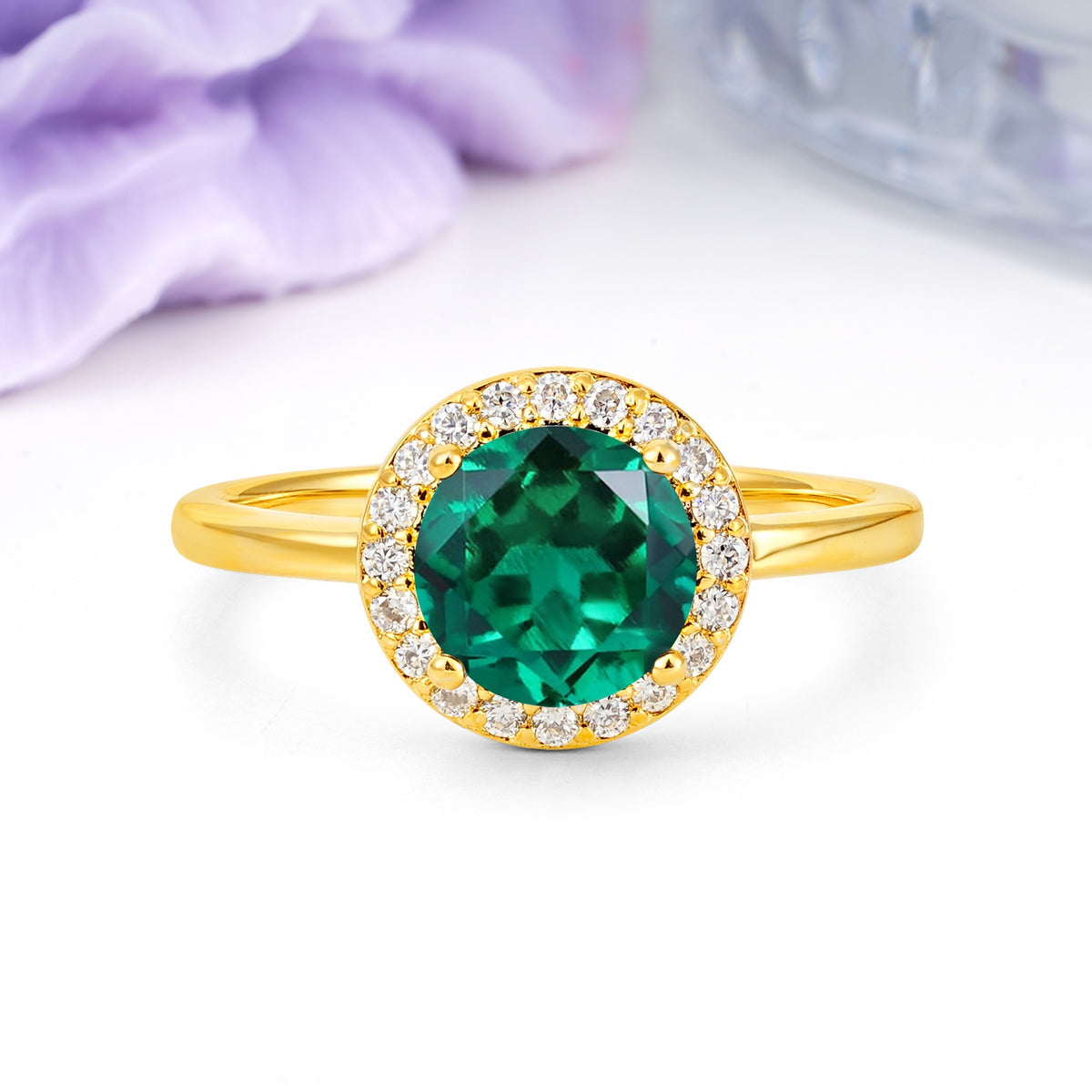 Luxurious 4-Prong Round Cut Emerald Engagement Ring - Additional view