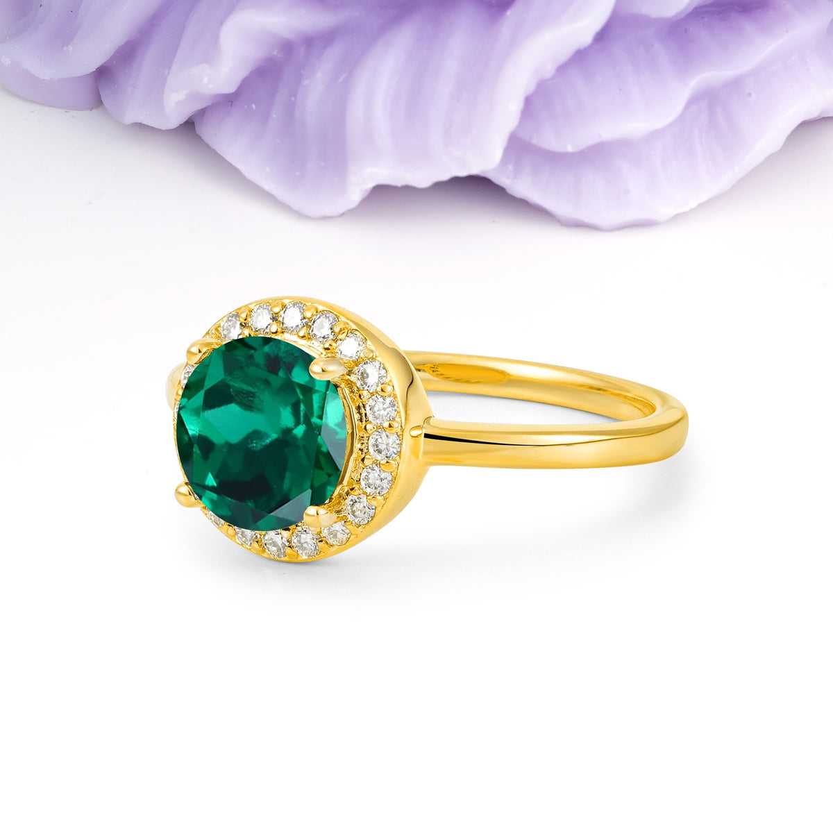 Luxurious 4-Prong Round Cut Emerald Engagement Ring - Additional view