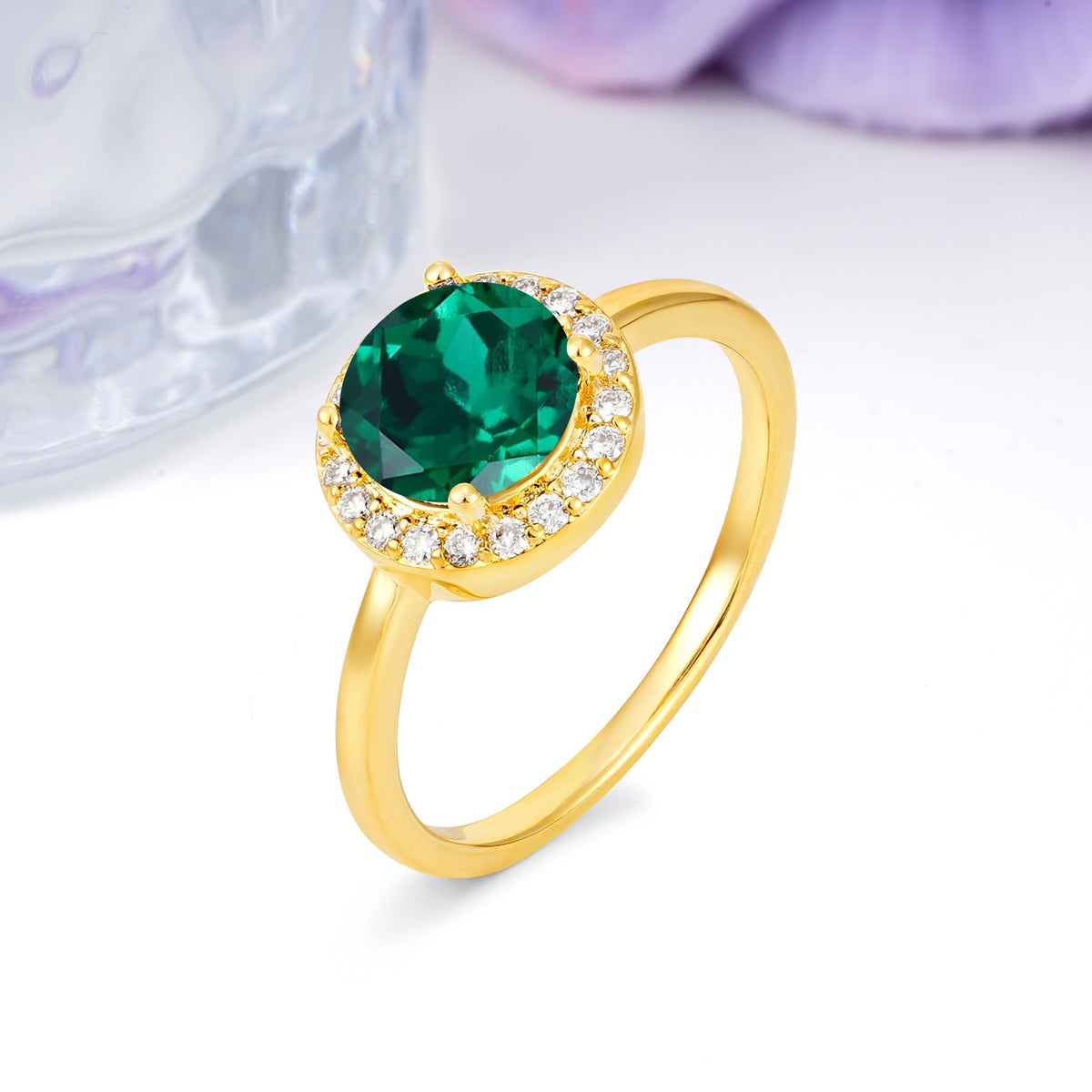 Luxurious 4-Prong Round Cut Emerald Engagement Ring - Additional view