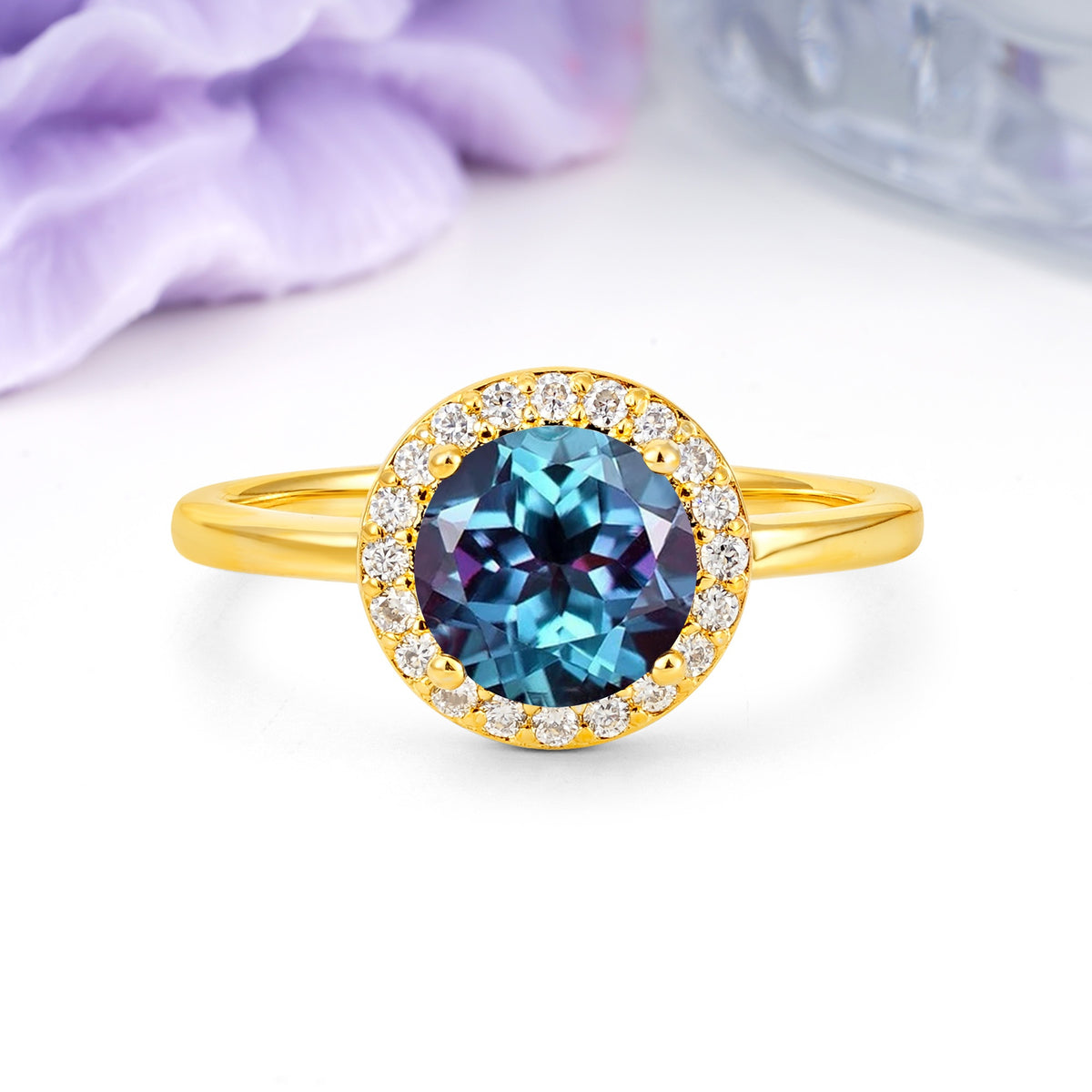 Luxurious 4-Prong Round Cut Alexandrite Engagement Ring - Additional view