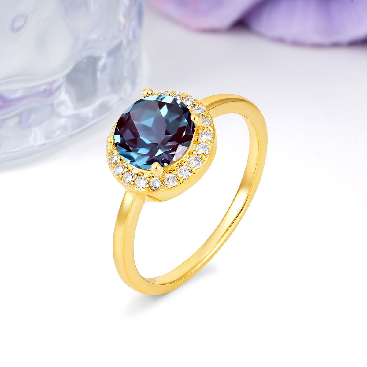 Luxurious 4-Prong Round Cut Alexandrite Engagement Ring - Additional view