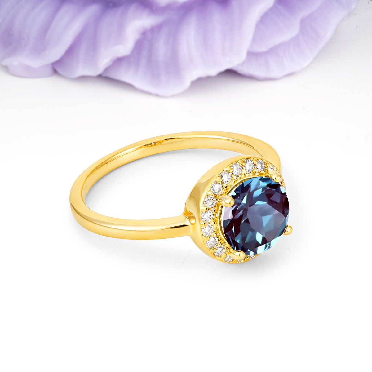 Luxurious 4-Prong Round Cut Alexandrite Engagement Ring - Additional view