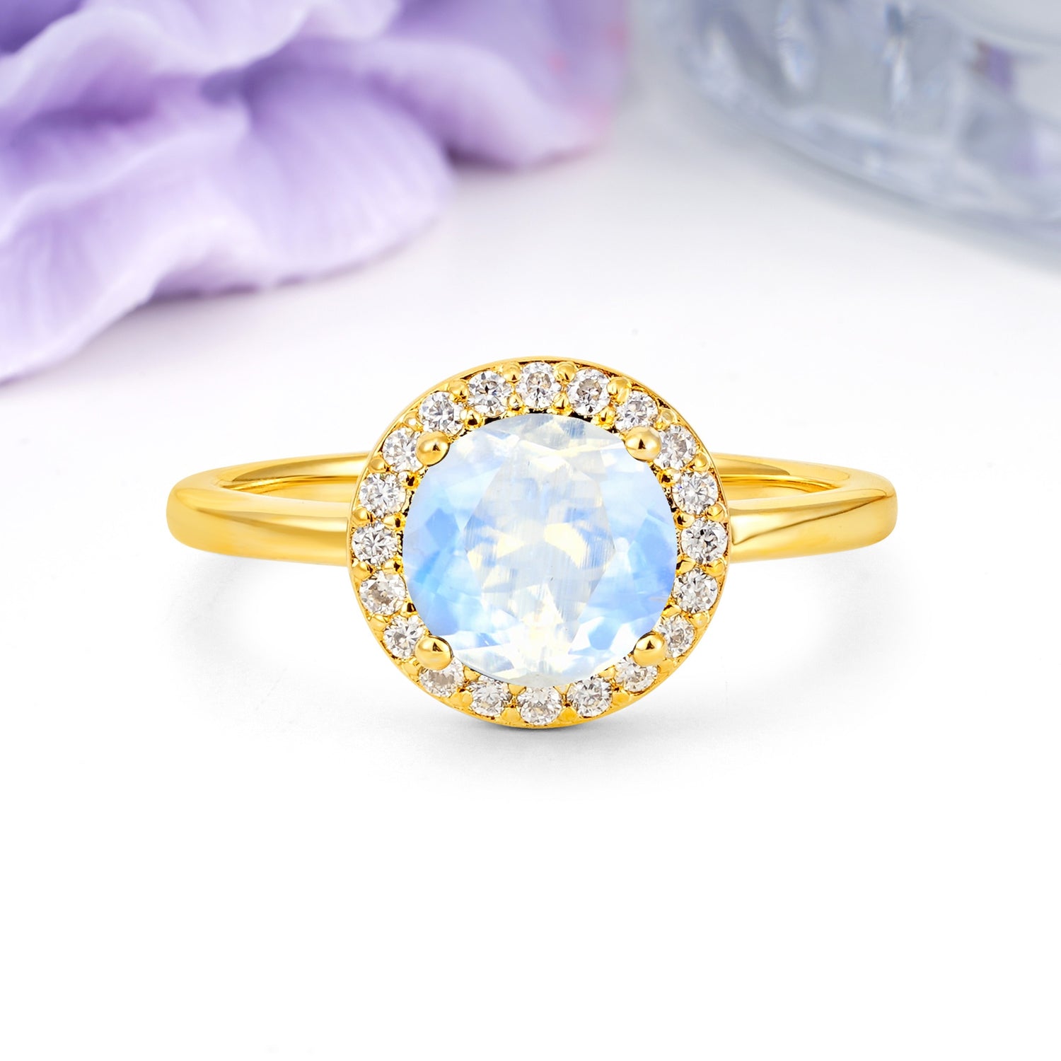 Luxurious 4-Prong Round Cut Moonstone Engagement Ring - Additional view