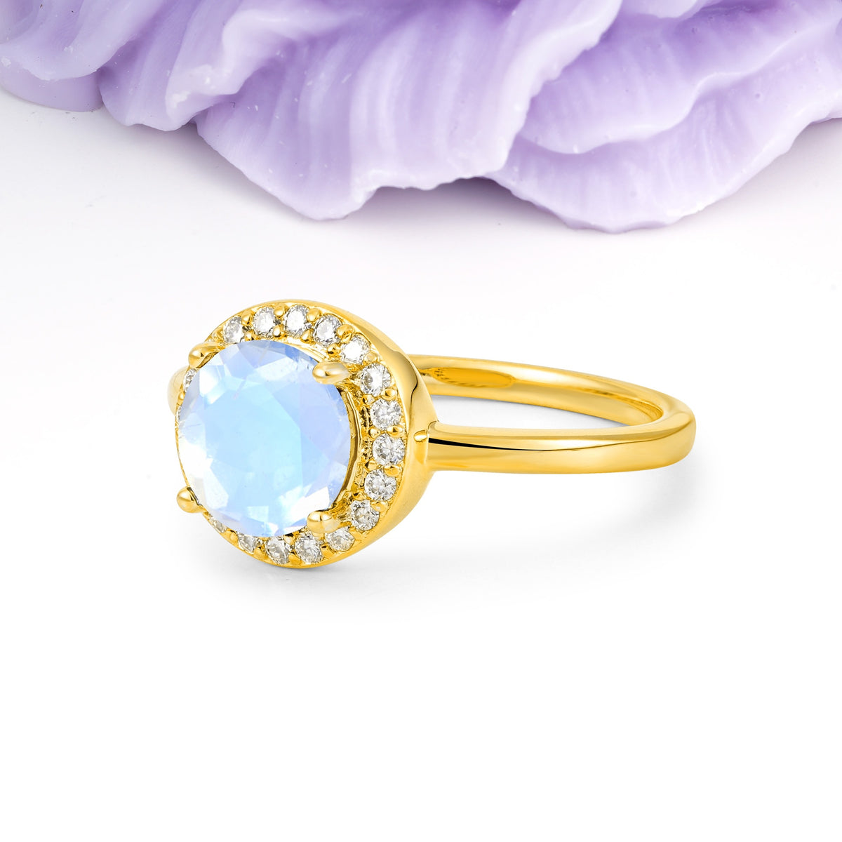 Luxurious 4-Prong Round Cut Moonstone Engagement Ring - Additional view