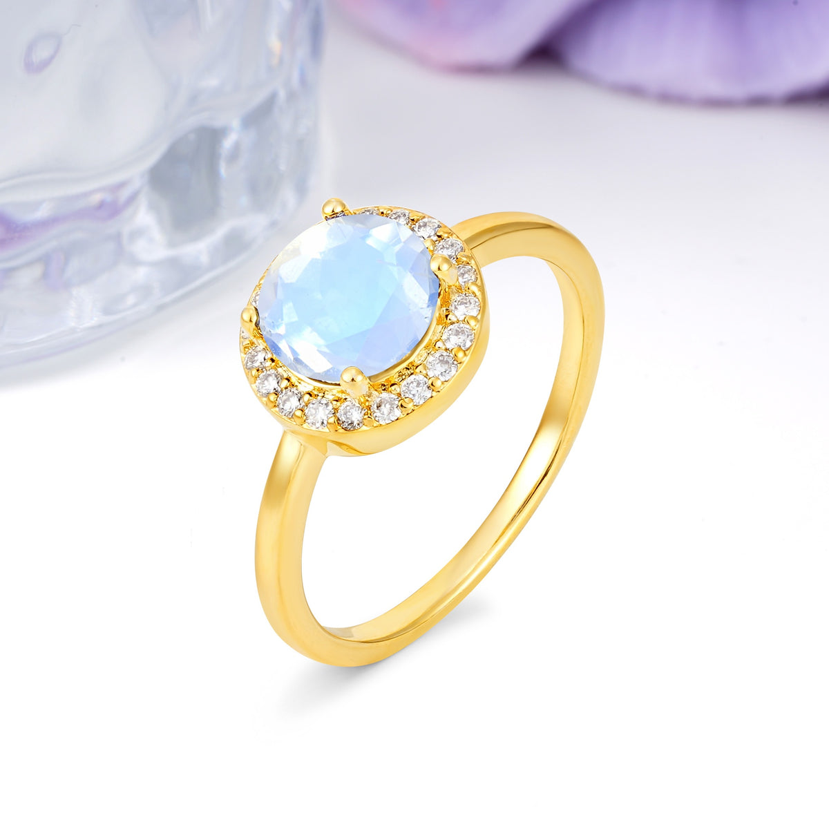 Luxurious 4-Prong Round Cut Moonstone Engagement Ring - Additional view