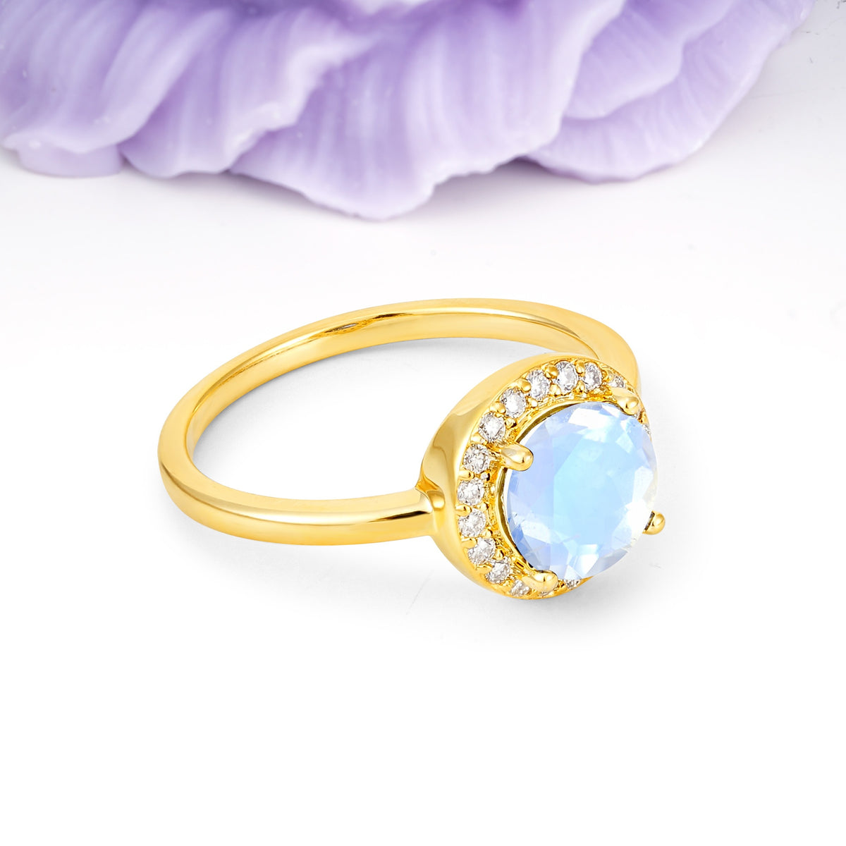 Luxurious 4-Prong Round Cut Moonstone Engagement Ring - Additional view