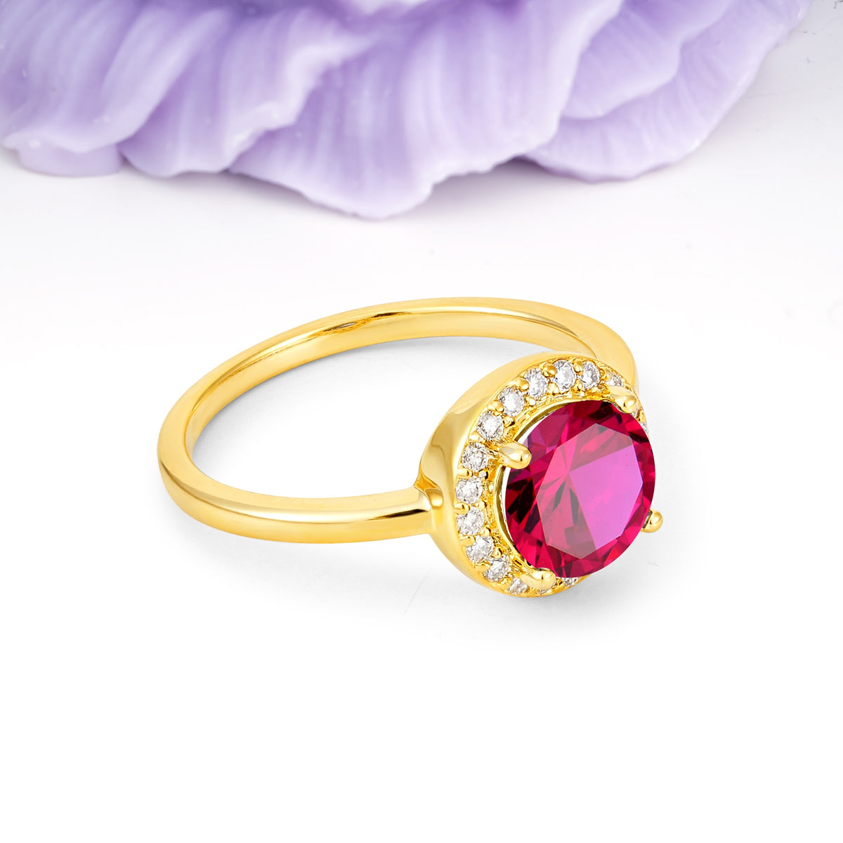 Luxurious 4-Prong Round Cut Ruby Engagement Ring - Additional view