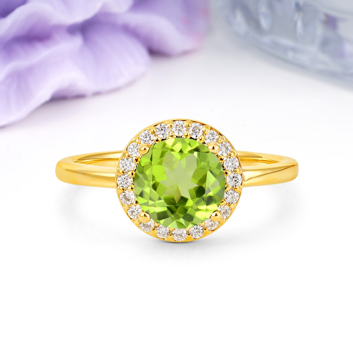 Luxurious 4-Prong Round Cut Peridot Engagement Ring - Additional view