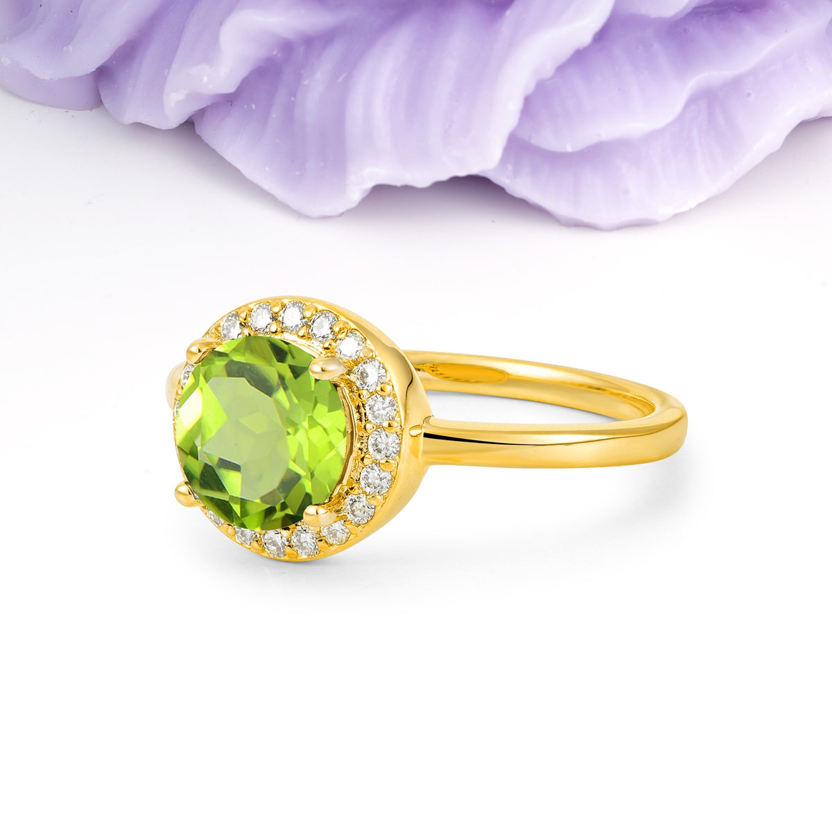 Luxurious 4-Prong Round Cut Peridot Engagement Ring - Additional view
