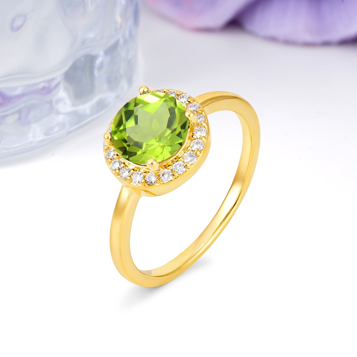 Luxurious 4-Prong Round Cut Peridot Engagement Ring - Additional view