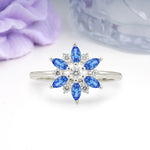 Symmetric Six Marquise Snowflake Cluster Center Round Cut Sapphire Engagement Ring - Additional view