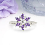 Symmetric Six Marquise Snowflake Cluster Center Round Cut Amethyst Engagement Ring - Additional view