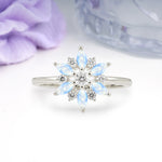 Symmetric Six Marquise Snowflake Cluster Center Round Cut Moonstone Engagement Ring - Additional view