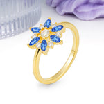 Symmetric Six Marquise Snowflake Cluster Center Round Cut Sapphire Engagement Ring - Additional view