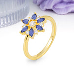 Symmetric Six Marquise Snowflake Cluster Center Round Cut Tanzanite Engagement Ring - Additional view