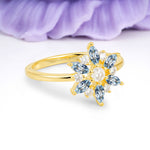 Symmetric Six Marquise Snowflake Cluster Center Round Cut Aquamarine Engagement Ring - Additional view