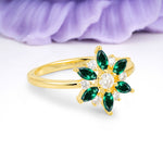 Symmetric Six Marquise Snowflake Cluster Center Round Cut Emerald Engagement Ring - Additional view