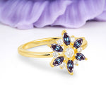 Symmetric Six Marquise Snowflake Cluster Center Round Cut Alexandrite Engagement Ring - Additional view