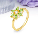 Symmetric Six Marquise Snowflake Cluster Center Round Cut Peridot Engagement Ring - Additional view