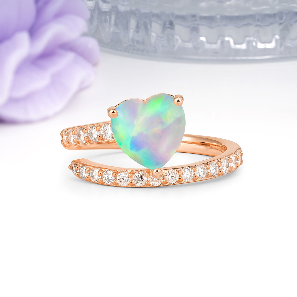Unique Intertwined 3-Prong Heart-Cut Fire Opal Engagement Ring - Additional view