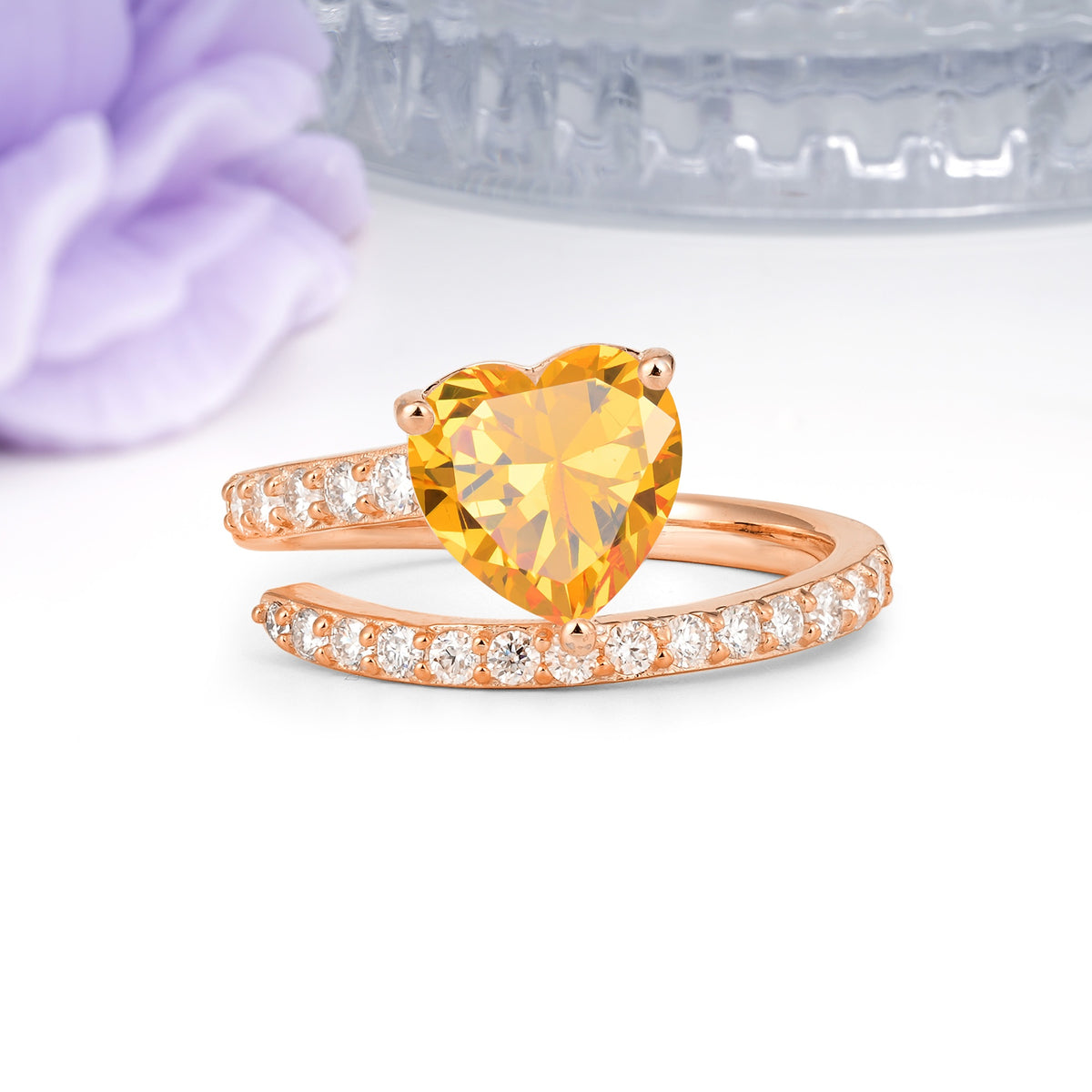 Unique Intertwined 3-Prong Heart-Cut Citrine Engagement Ring - Additional view