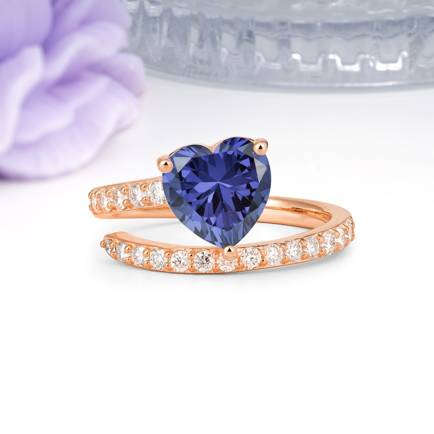 Unique Intertwined 3-Prong Heart-Cut Tanzanite Engagement Ring - Additional view