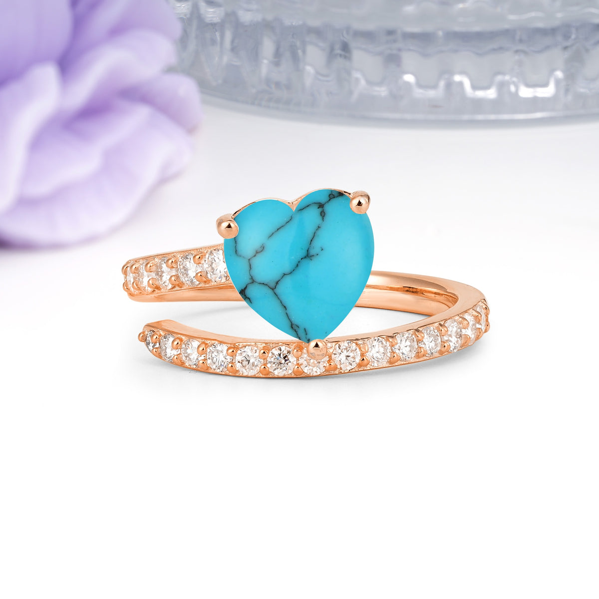 Unique Intertwined 3-Prong Heart-Cut Turquoise Engagement Ring - Additional view