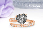 Unique Intertwined 3-Prong Heart-Cut Black Rutilated Quartz Engagement Ring - Additional view