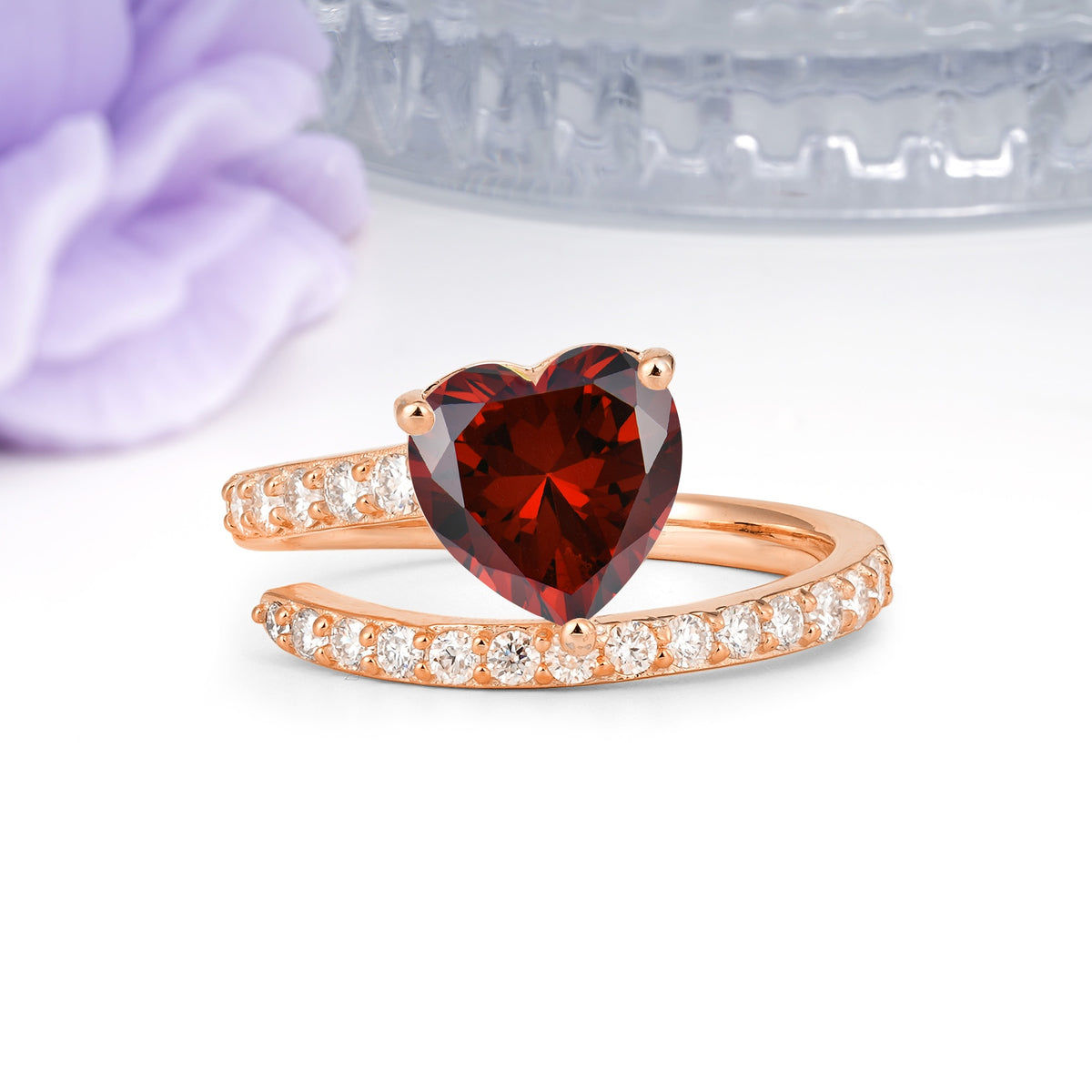 Unique Intertwined 3-Prong Heart-Cut Garnet Engagement Ring - Additional view