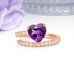 Unique Intertwined 3-Prong Heart-Cut Amethyst Engagement Ring - Additional view